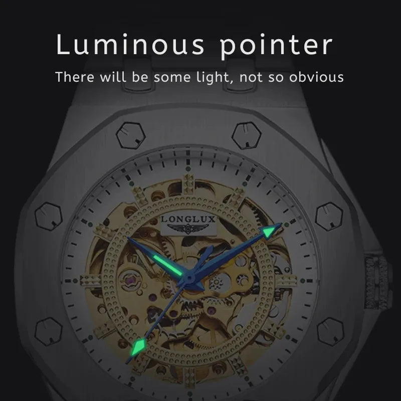 Gold LONGLUX self-winding men’s watch with full skeleton design