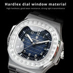 Silver square watch with blue dial and full calendar by POEDAGAR