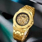 Gold LONGLUX self-winding men’s watch with full skeleton design