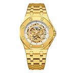 Gold LONGLUX self-winding men’s watch with full skeleton design
