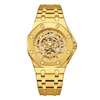 Gold LONGLUX self-winding men’s watch with full skeleton design