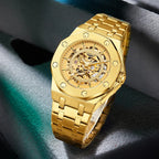 Gold LONGLUX self-winding men’s watch with full skeleton design