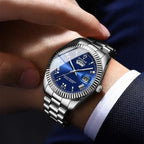 Stainless steel BINBOND watch with blue face and luminous hands