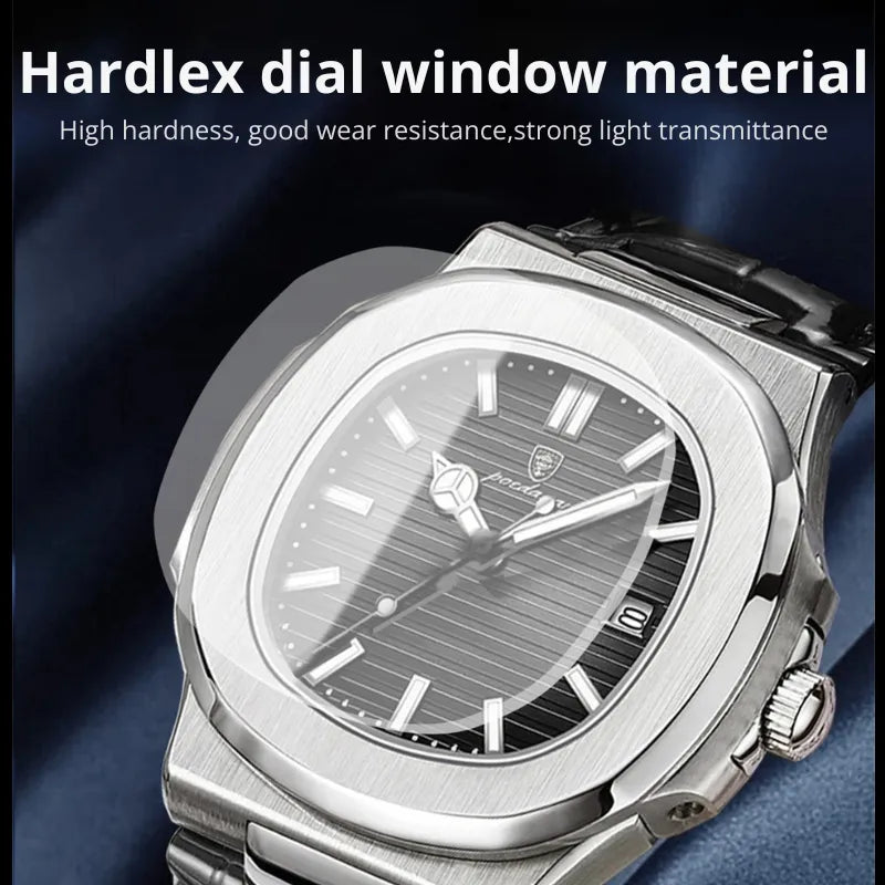 POEDAGAR formal watch with white dial and black leather band