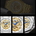 Gold LONGLUX self-winding men’s watch with full skeleton design