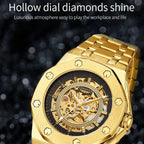 Gold LONGLUX self-winding men’s watch with full skeleton design
