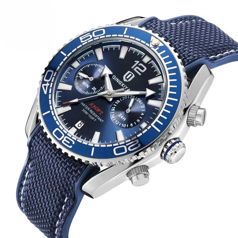 QINGXIYA DeepTrek – Men’s Chronograph Silicone Watch with Calendar