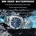 POEDAGAR stainless steel men’s watch with blue dial and date window