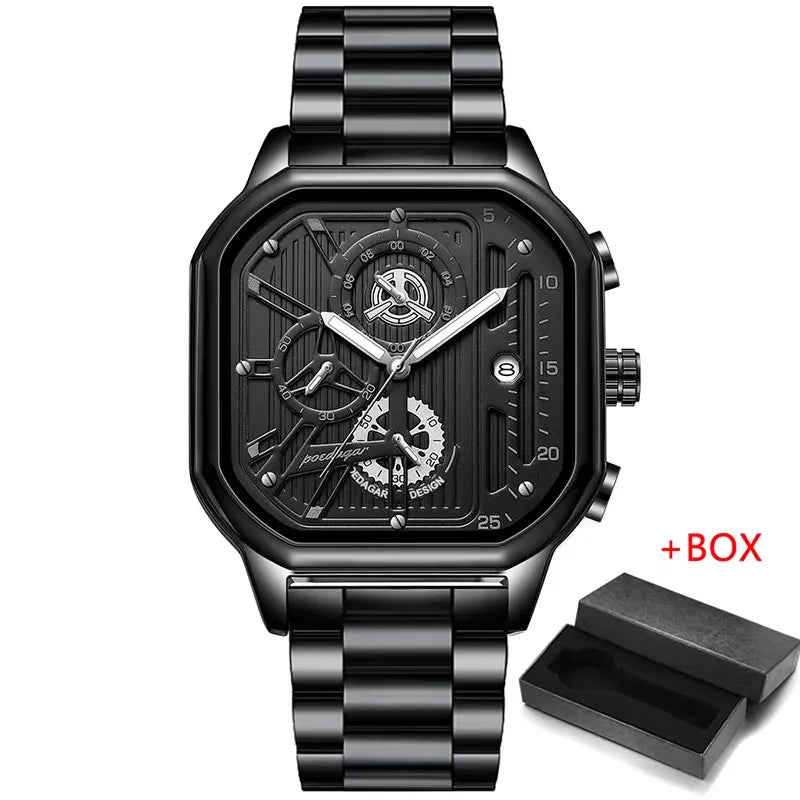Stealth POEDAGAR full black men’s chronograph watch with all-black dial and case