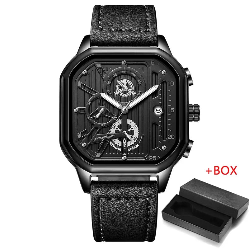 Stealth POEDAGAR full black men’s chronograph watch with all-black dial and case