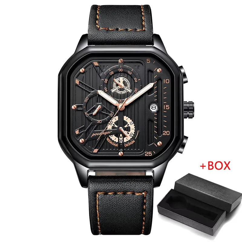 Stealth POEDAGAR full black men’s chronograph watch with all-black dial and case