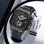 Stealth POEDAGAR full black men’s chronograph watch with all-black dial and case