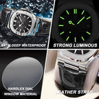 POEDAGAR formal watch with white dial and black leather band
