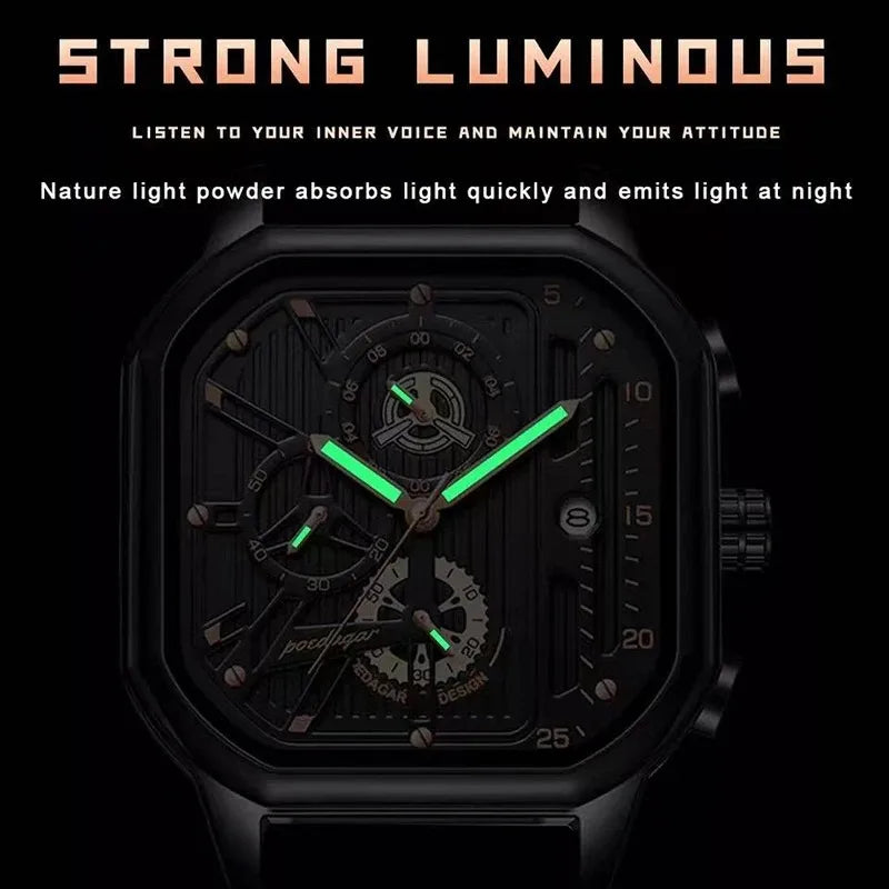 Stealth POEDAGAR full black men’s chronograph watch with all-black dial and case