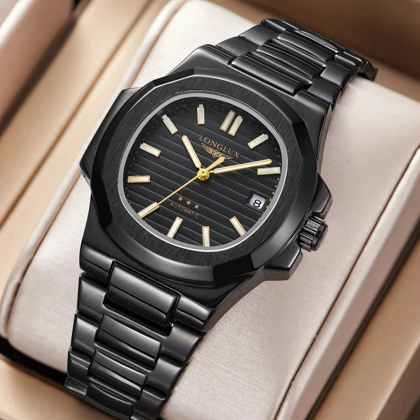 LONGLUX EliteDrive – Men's Luxury Automatic Watch with Calendar