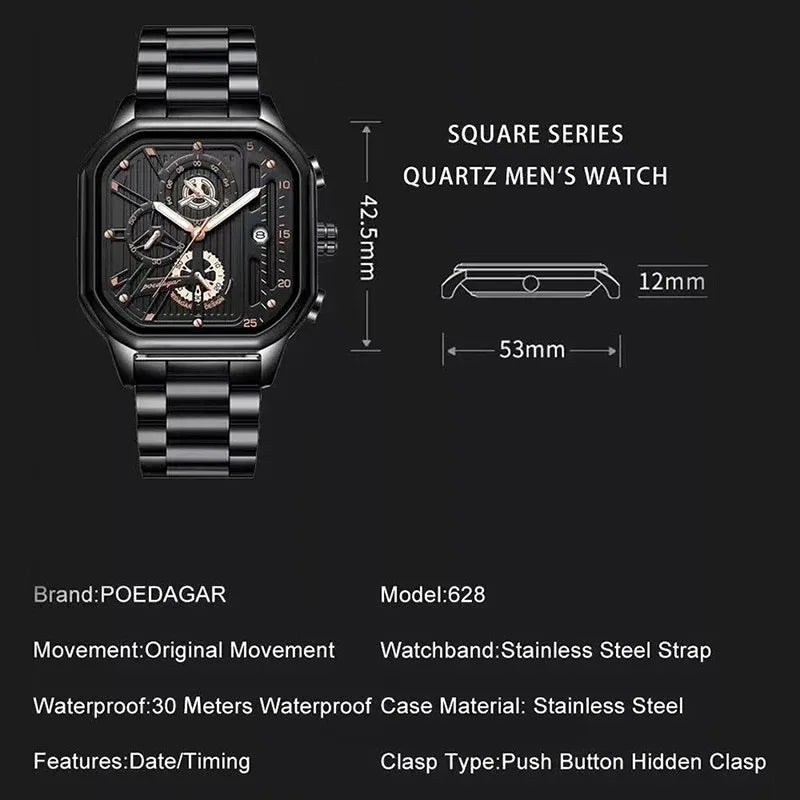 Stealth POEDAGAR full black men’s chronograph watch with all-black dial and case