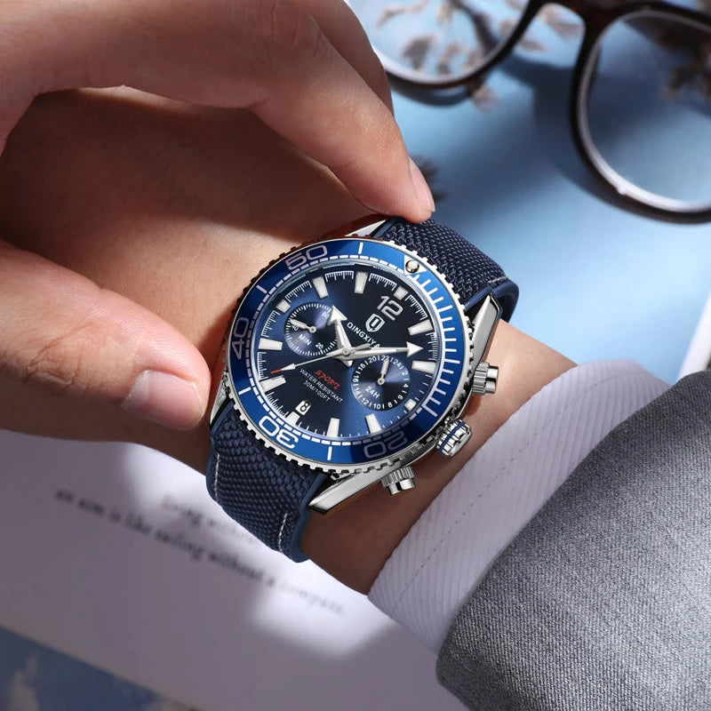 QINGXIYA DeepTrek – Men’s Chronograph Silicone Watch with Calendar
