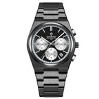 BINBOND B203 men’s chronograph watch in stainless steel, stopwatch, and full calendar