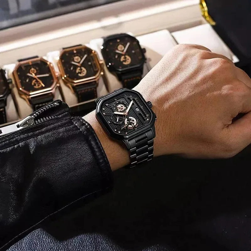 Stealth POEDAGAR full black men’s chronograph watch with all-black dial and case