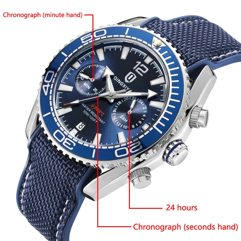 QINGXIYA DeepTrek – Men’s Chronograph Silicone Watch with Calendar