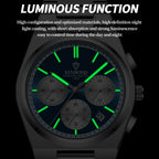 BINBOND B203 men’s chronograph watch in stainless steel, stopwatch, and full calendar