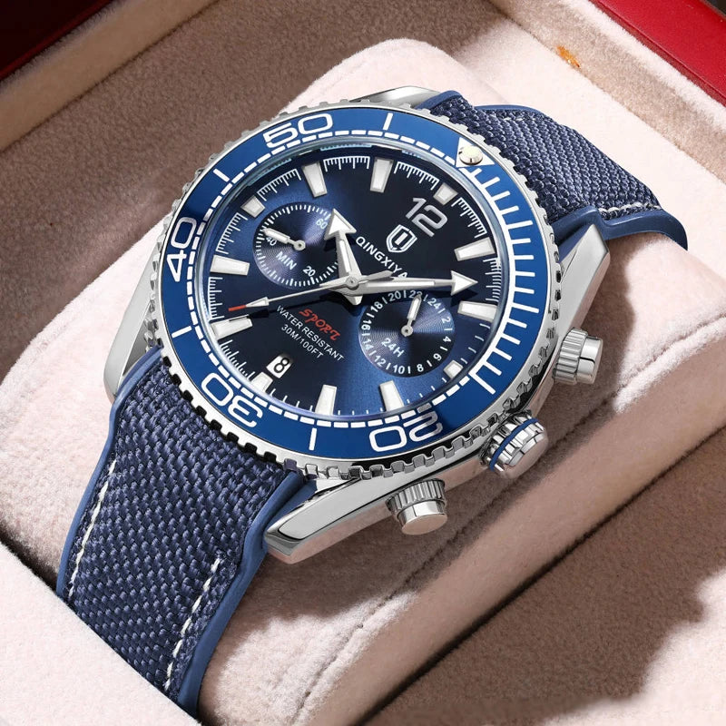 QINGXIYA DeepTrek – Men’s Chronograph Silicone Watch with Calendar