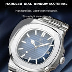 POEDAGAR stainless steel men’s watch with blue dial and date window
