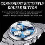 BINBOND B203 men’s chronograph watch in stainless steel, stopwatch, and full calendar