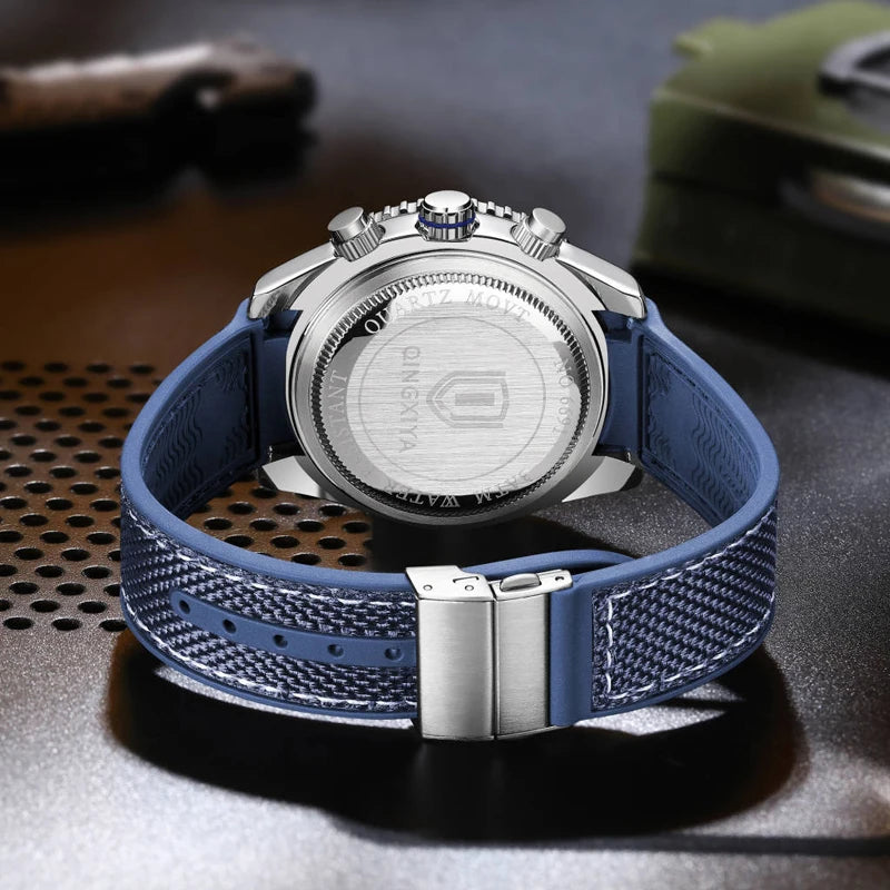 QINGXIYA DeepTrek – Men’s Chronograph Silicone Watch with Calendar