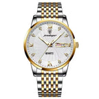 POEDAGAR men’s watch in silver and gold with white spiral dial and day-date display