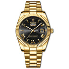 Gold tone BINBOND men’s watch with classic fluted bezel and calendar