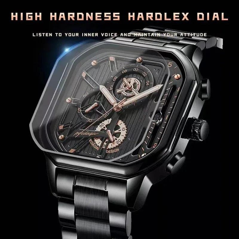 Stealth POEDAGAR full black men’s chronograph watch with all-black dial and case