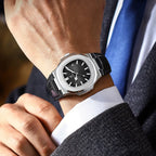 POEDAGAR formal watch with white dial and black leather band
