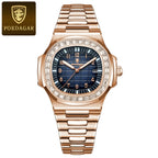 POEDAGAR rose gold watch with blue dial and luminous display