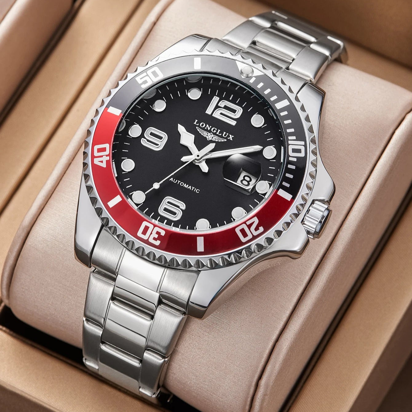 LONGLUX AutoMaster – Men's Automatic Watch with Date & Steel Band