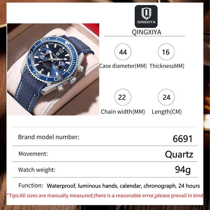 QINGXIYA DeepTrek – Men’s Chronograph Silicone Watch with Calendar