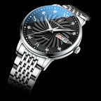 Two-tone quartz watch for men with black dial and stainless steel bracelet